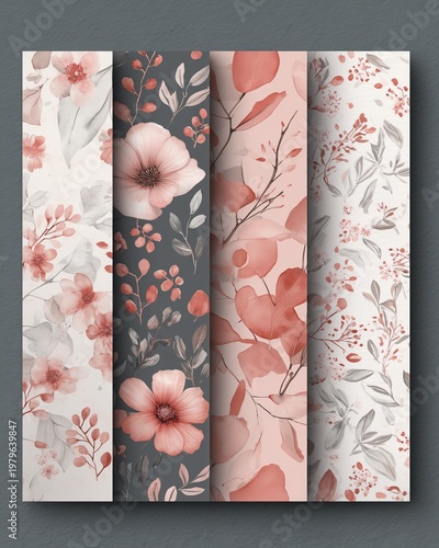 Elegant Floral Wallpaper Patterns in Soft Pink and Gray Tones for Interior Design and Crafting Projects