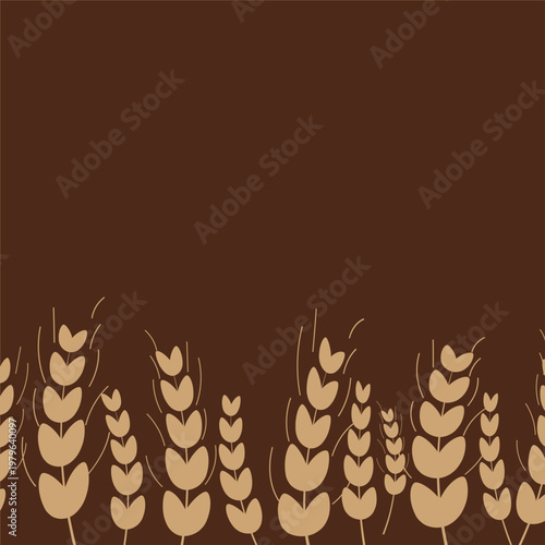 Hand drawn food seamless pattern, background, label with wheat, oat, barley, rye, wheat ears stalks silhouette