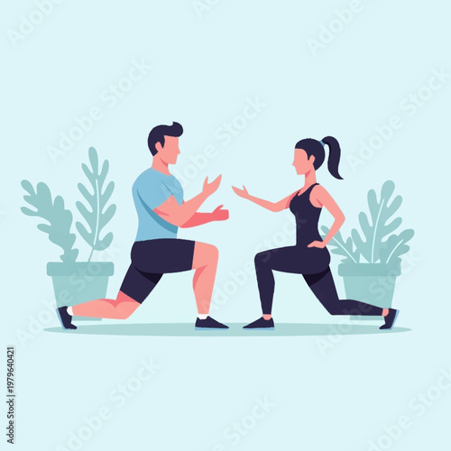 Man and woman in exercise positions.