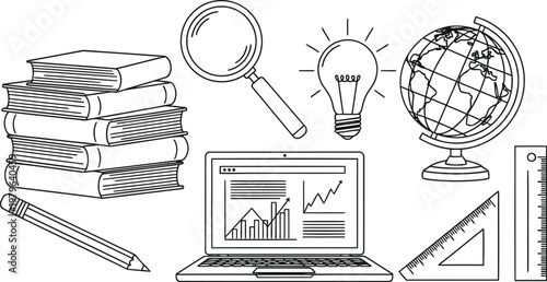 Vintage illustration of various decorative elements and household items