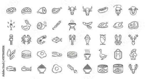 Food icons line style illustrations on white background