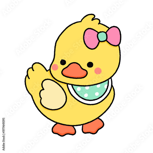 Cute Yellow Duck Kawaii Clipart Set – Hand Drawn Cartoon Duck with Flowers and Accessories