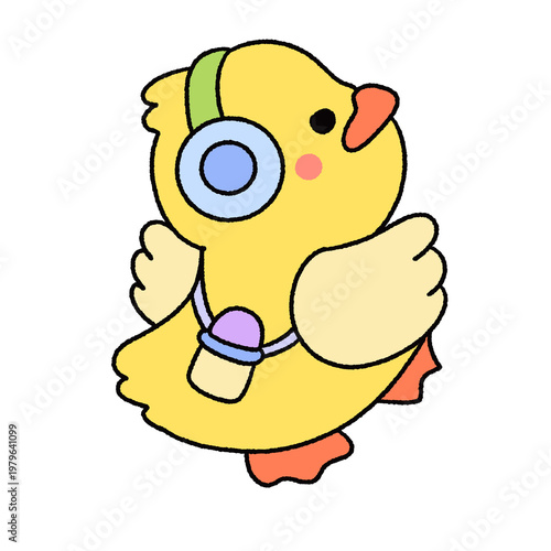 Cute Yellow Duck Kawaii Clipart Set – Hand Drawn Cartoon Duck with Flowers and Accessories