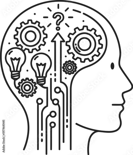Illustration of a human head showcasing interconnected brain and neural network concepts