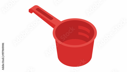 Vibrant Red Plastic Measuring Scoop for Kitchen Use and Nutritional Supplement Portioning, Isolated Isometric Vector Illustration for Precise Dosing