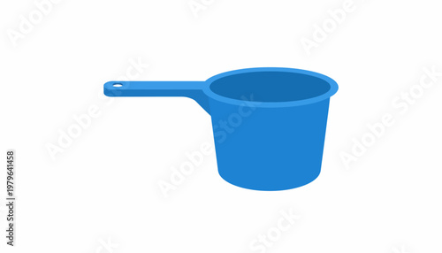A blue plastic scooping ladle with a handle, isolated on a white background, suitable for kitchens and bathrooms