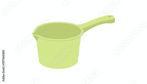 A pale green plastic ladle with a curved handle is shown in a studio setting