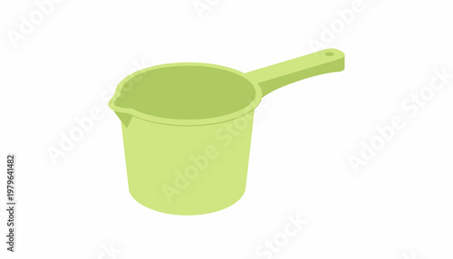 A light green plastic water dipper with a handle, perfect for scooping water for various household tasks