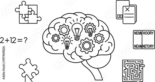 Illustration of technology and cognitive learning integration with human brain