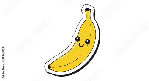 Cute Banana Sticker with Happy Face, Cartoon Fruit