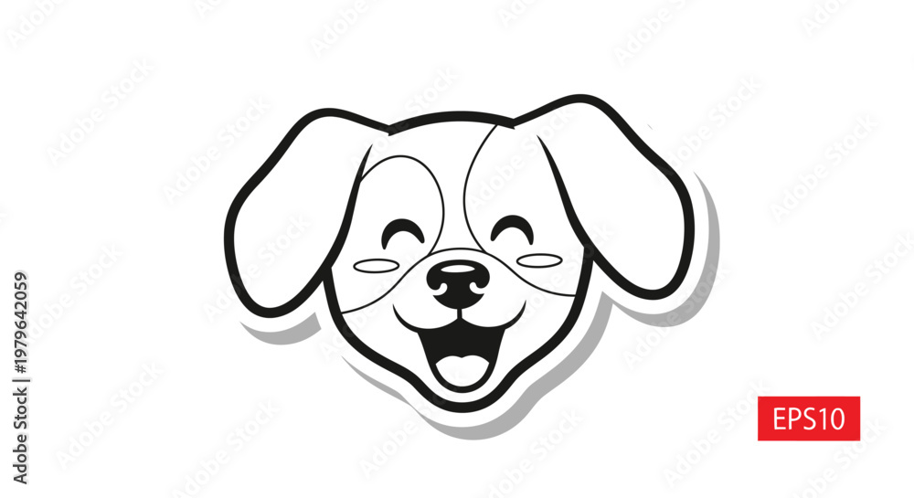 Fototapeta premium Happy Dog Face Cartoon Vector Illustration - Cute Puppy Kawaii Style