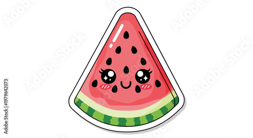 Cute Kawaii Watermelon Slice Sticker with Happy Face