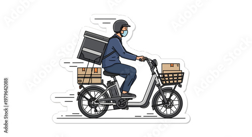 Delivery man riding a scooter with food boxes and bag