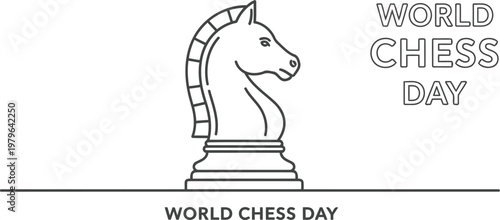 Vintage chess piece with world chess day branding and logo