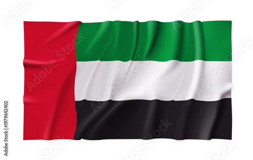 Realistic United Arab Emirates country flag isolated on a transparent background. Silk atlas detailed fabric flag. Vector PNG