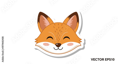 Cute Fox Face Illustration Sticker, Adorable Cartoon Animal Head