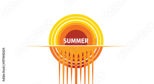 Summer, vibrant sun icon, orange gradient, seasonal symbol, vector graphic