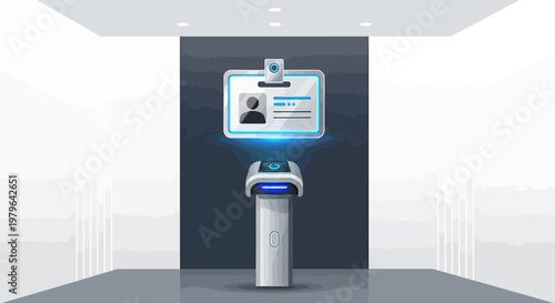 Futuristic identity verification system with advanced facial recognition and scanning technologies