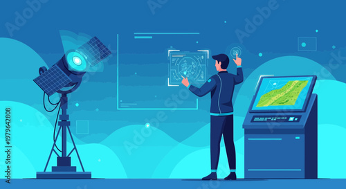 Futuristic interface exploration with advanced holographic technology for data analysis