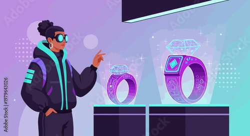 Futuristic Jewelry Shopping Experience with Virtual Diamond Rings and Augmented Reality Interface