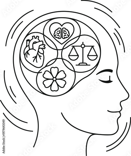 Illustration of human brain with interconnected gears symbolizing cognitive processes