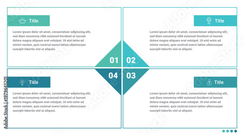 4 Step Infographic Template with Diamond Layout, Modern Business Process Flow Presentation Diagram Layout