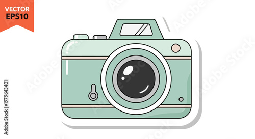 Retro Camera Icon: Vintage Photo Equipment Sticker, Mint Green