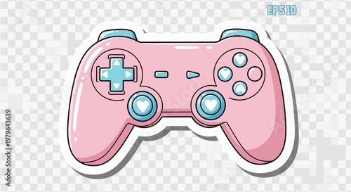 Cute Pink Game Controller with Hearts, Gaming Vector Art