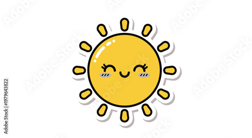 Cute Kawaii Sun Cartoon Character with Smiling Face and Rays
