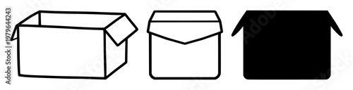 Subscription box icon set with black icon on white background featuring subscription, box, delivery with symbol and emblem