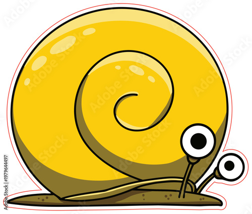 Cute yellow snail with big eyes. Isolated. Stickers for printing of funny insects and garden animals for children. Flat cartoon vector. Character design for educational content, entomology.