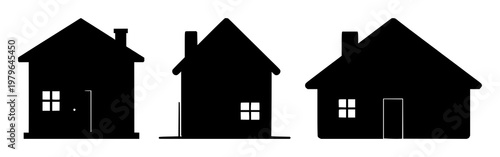 Home house icon set with solid black shapes featuring residential, property, dwelling with abode and address symbols