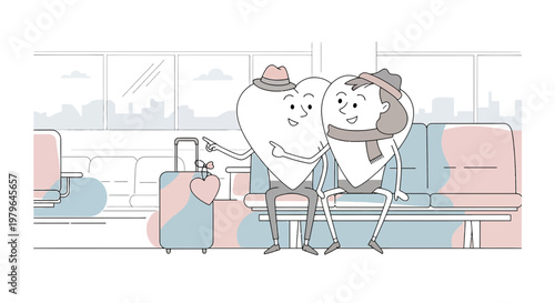 Couple Hearts at Airport Waiting Lounge, Traveling Together