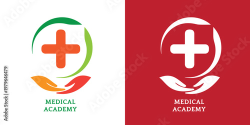 Abstract Health Logo with Leaf and Cross Symbol