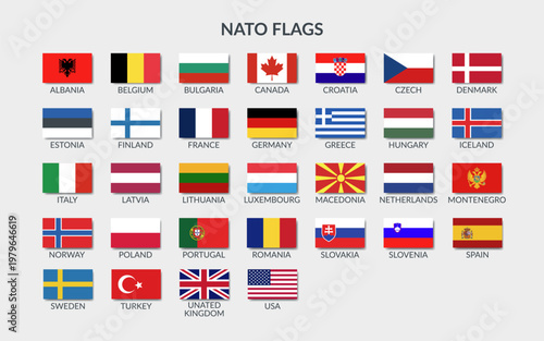 Set of NATO flags isolated. NATO countries. Set of vector cliparts in flat style.