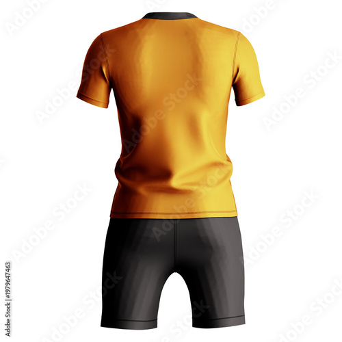 This Back View Breathtaking Jersey Set Mock Up In Mandarin Orange Color Is Ideal For Showcasing Your Designs To Captivate Your Audience, Just Add Your Own Design.