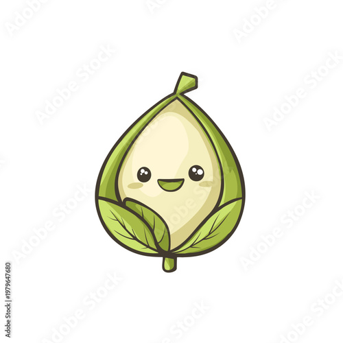 Adorable cartoon illustration of a smiling, anthropomorphic plant-like character