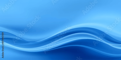 A flowing blue abstract wave background features a digital motion design with liquid curves and light patterns for a modern artistic wallpaper backdrop
