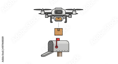 Drone dropping package into mailbox, aerial delivery concept