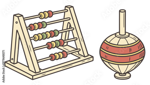 Abacus and Spinning Top Classic Wooden Toys for Children.