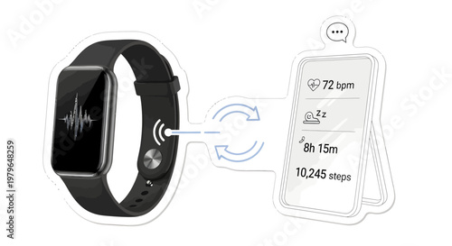 Smartwatch syncing with mobile phone app, fitness tracking data