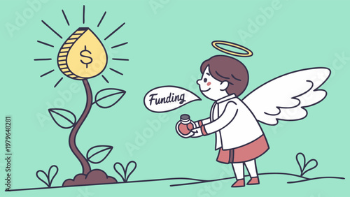 Angel Investor Funding a Startup with a Dollar Plant.
