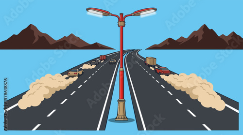 Three-Quarter Day Street Avenue Flat Design