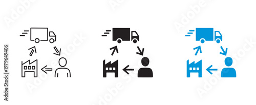 Dropshipping supply chain icon set, logistics shipping order fulfillment process glyph symbol e-commerce delivery management vector design