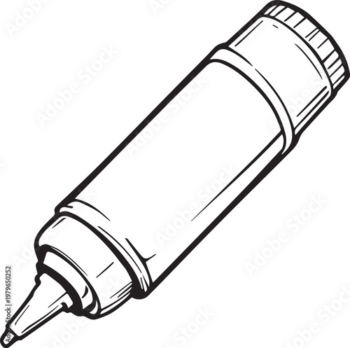 Black and white squeeze bottle vector illustration with nozzle cap condiment or glue dispenser design
