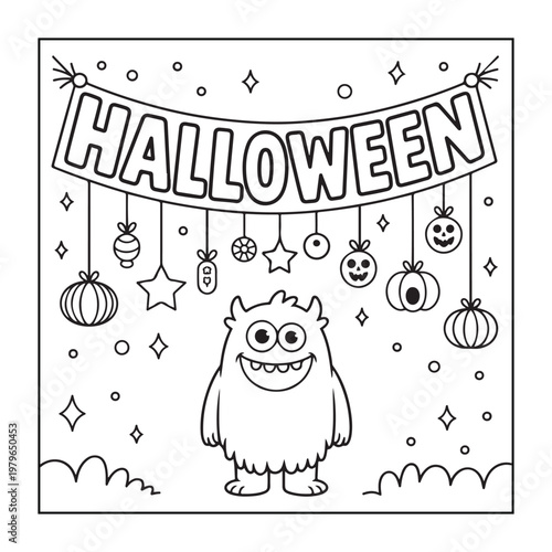 Halloween spooky coloring pages for teens and adults. line art illustration.