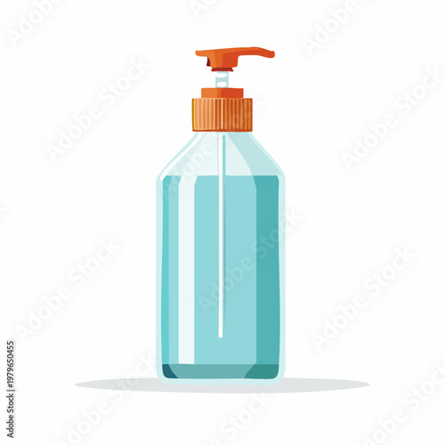 Hand sanitizer bottle with orange pump isolated on white