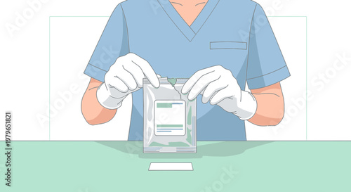 Medical professional in gloves opening sterile packaging for medical supplies