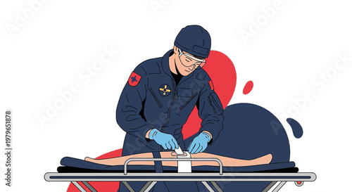 Medical Professional Performing Emergency Procedure on Patient on Stretcher