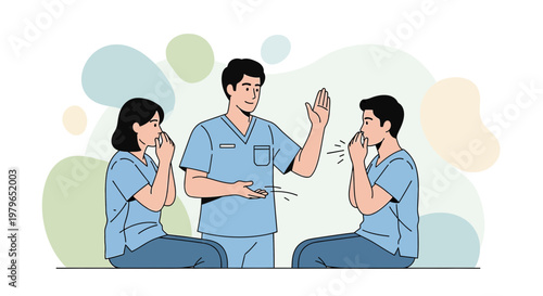 Medical Team Teaching Breathing Exercises to Patients Post-Surgery